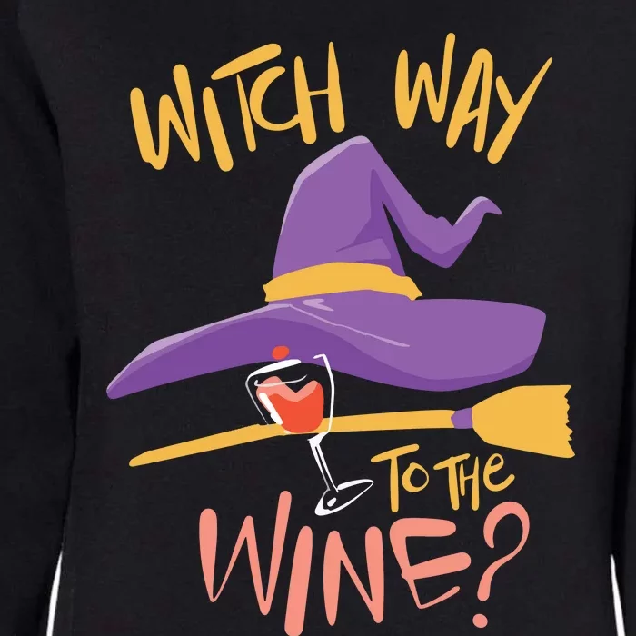 Women Halloween Drinking Witch Way To The Wine Long Sleeve Womens California Wash Sweatshirt