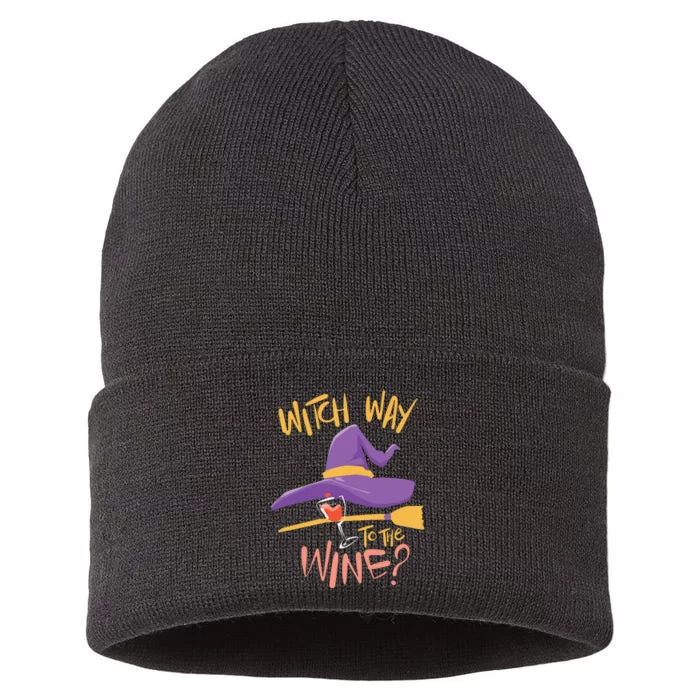 Women Halloween Drinking Witch Way To The Wine Long Sleeve Sustainable Knit Beanie