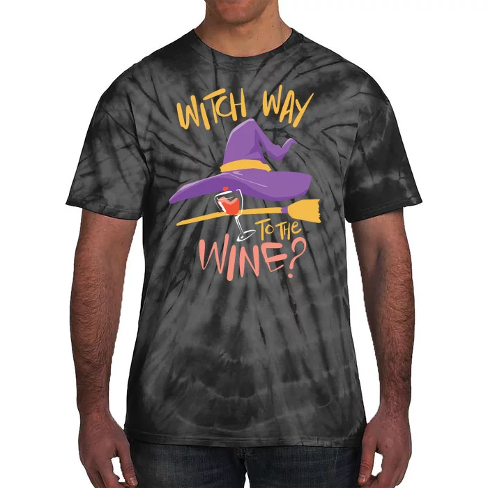 Women Halloween Drinking Witch Way To The Wine Long Sleeve Tie-Dye T-Shirt