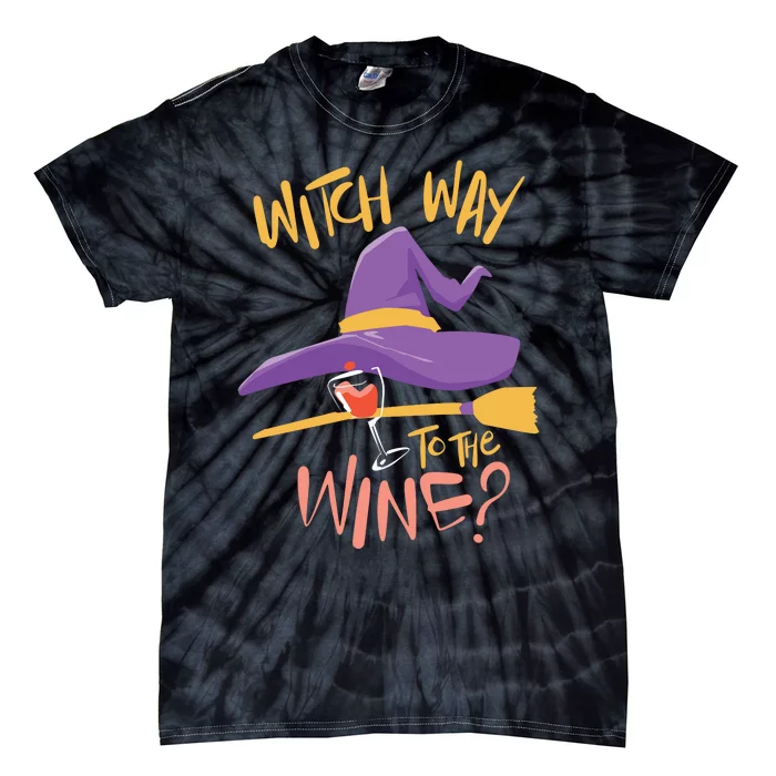 Women Halloween Drinking Witch Way To The Wine Long Sleeve Tie-Dye T-Shirt