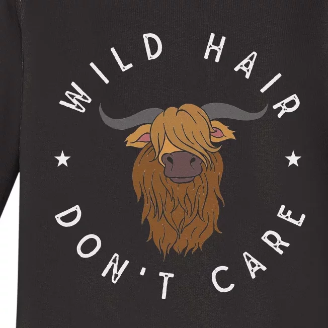 Wild Hair Dont Care Funny Scottish Farmer Gift Highland Cow Baby Long Sleeve Bodysuit