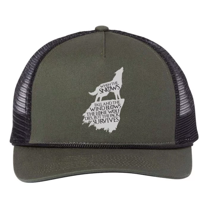 When The Snows Fall The Lone Wolf Dies, But the Pack Survives Retro Rope Trucker Hat Cap