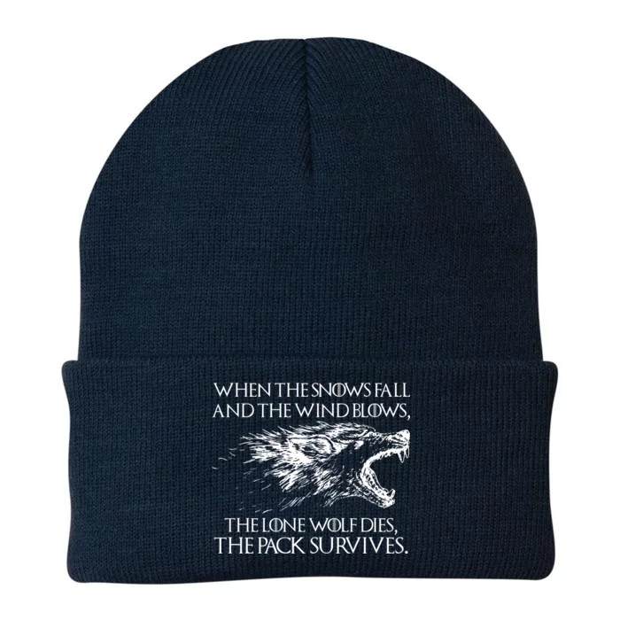 When The Snows Fall The Lone Wolf Dies But the Pack Survives Logo Knit Cap Winter Beanie