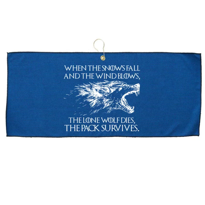 When The Snows Fall The Lone Wolf Dies But the Pack Survives Logo Large Microfiber Waffle Golf Towel