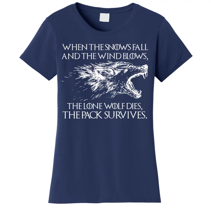 When The Snows Fall The Lone Wolf Dies But the Pack Survives Logo Women's T-Shirt