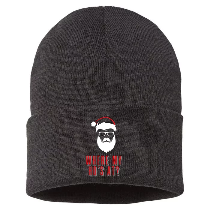 Where My Ho's At? Funny Xmas Sustainable Knit Beanie