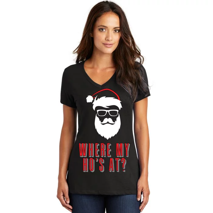 Where My Ho's At? Funny Xmas Women's V-Neck T-Shirt