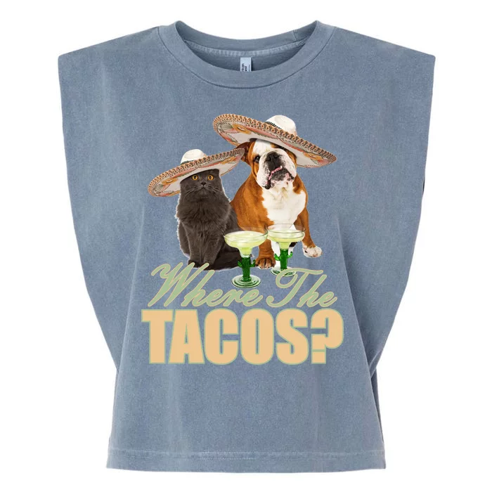 Where The Tacos? Cat Dog Garment-Dyed Women's Muscle Tee