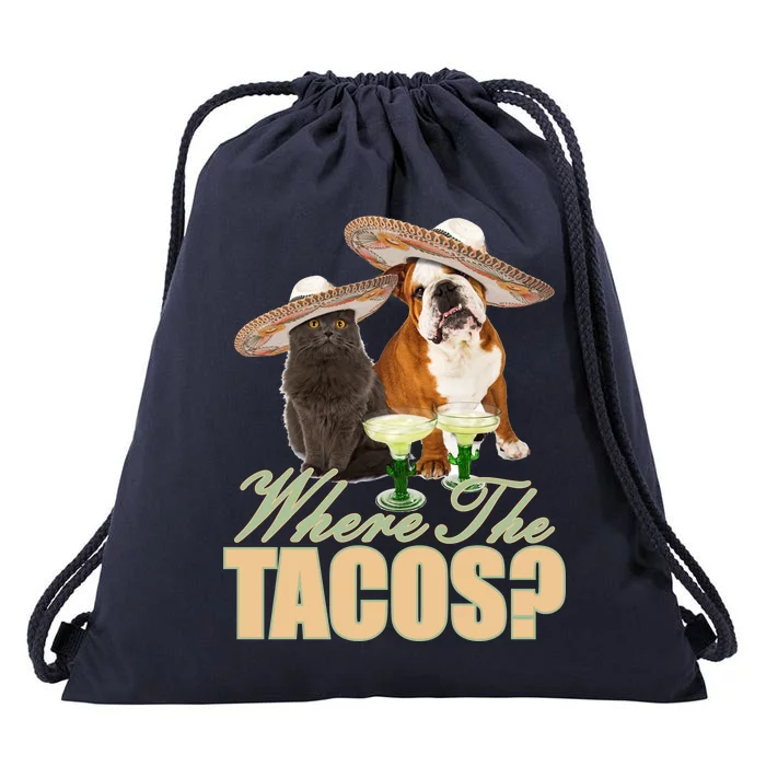 Where The Tacos? Cat Dog Drawstring Bag