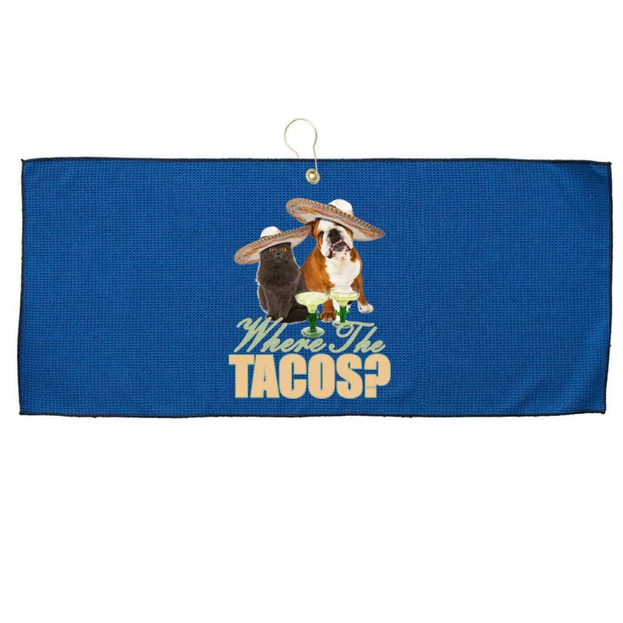 Where The Tacos? Cat Dog Large Microfiber Waffle Golf Towel