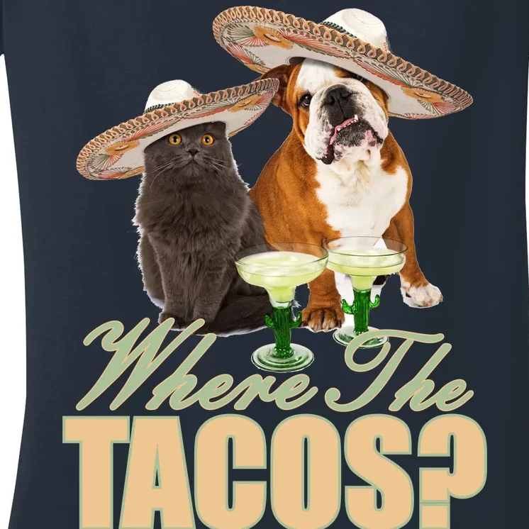 Where The Tacos? Cat Dog Women's V-Neck T-Shirt