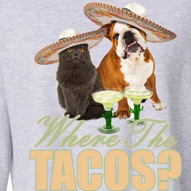 Where The Tacos? Cat Dog Cropped Pullover Crew