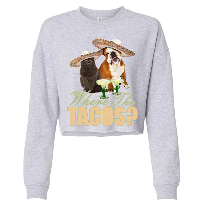 Where The Tacos? Cat Dog Cropped Pullover Crew