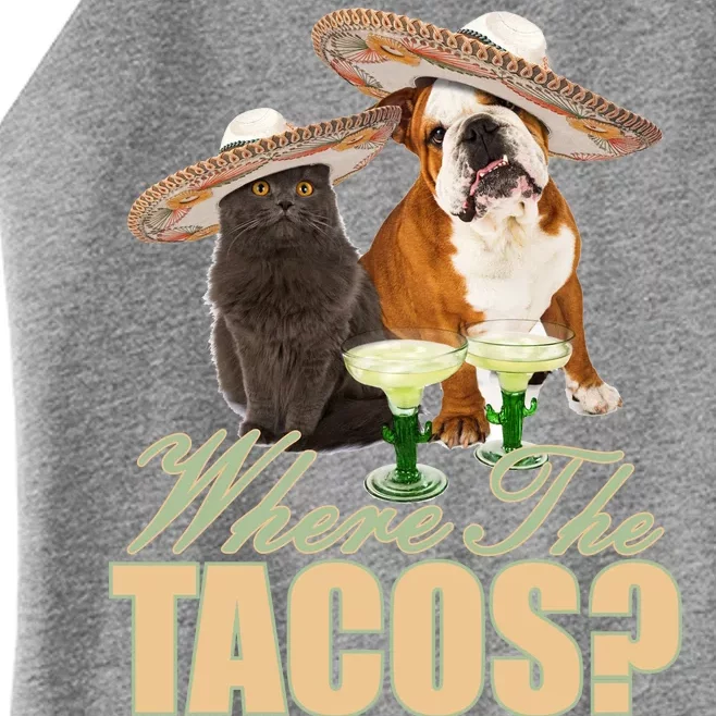 Where The Tacos? Cat Dog Women’s Perfect Tri Rocker Tank