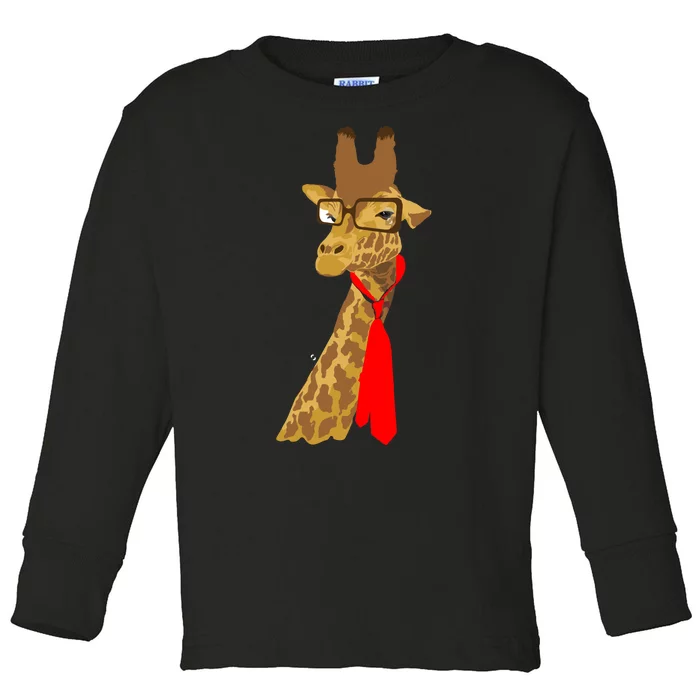 Where Would a Giraffe Wear a Tie? - Red Neck Tie Toddler Long Sleeve Shirt