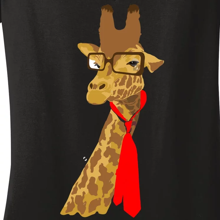 Where Would a Giraffe Wear a Tie? - Red Neck Tie Women's V-Neck T-Shirt