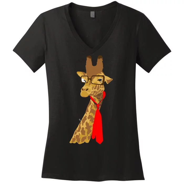 Where Would a Giraffe Wear a Tie? - Red Neck Tie Women's V-Neck T-Shirt