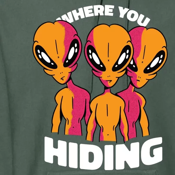 Where You Hiding Creepy Aliens Premium Hoodie