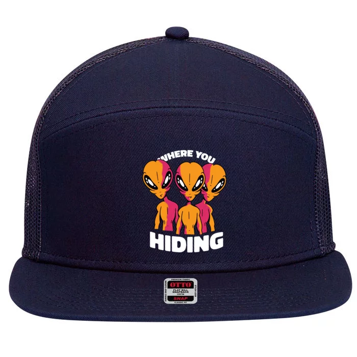 Where You Hiding Creepy Aliens 7 Panel Mesh Trucker Snapback Hat