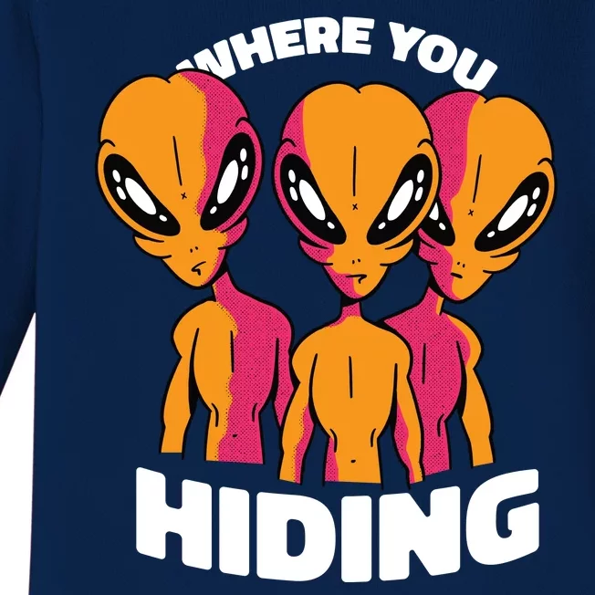 Where You Hiding Creepy Aliens Baby Long Sleeve Bodysuit