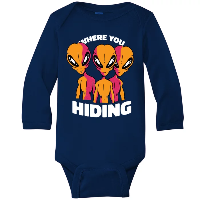 Where You Hiding Creepy Aliens Baby Long Sleeve Bodysuit