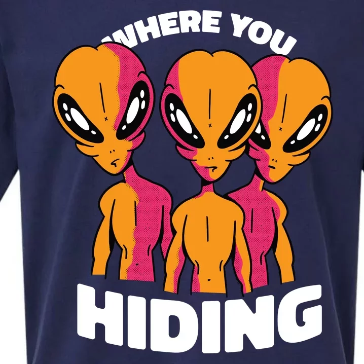 Where You Hiding Creepy Aliens Sueded Cloud Jersey T-Shirt