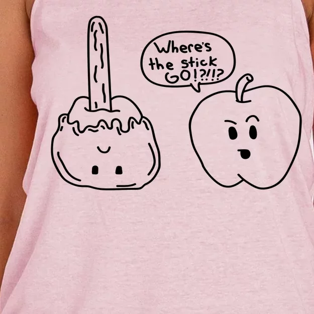 Wheres the Stick Go? Caramel Apple Women's Knotted Racerback Tank