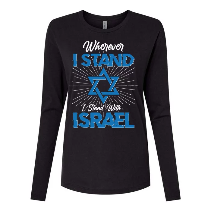 Wherever I Stand I Stand With Israel Womens Cotton Relaxed Long Sleeve T-Shirt