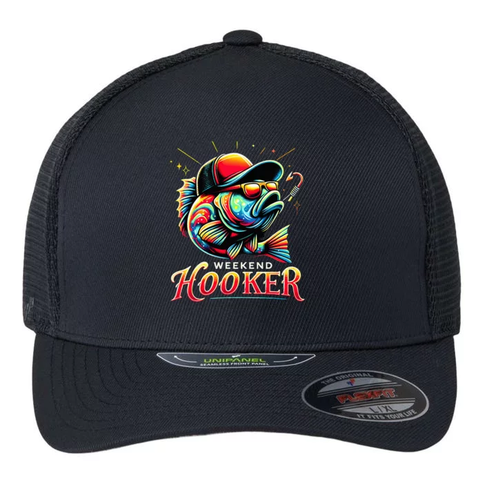 Weekend Hooker Funny Bass Fishing Flexfit Unipanel Trucker Cap