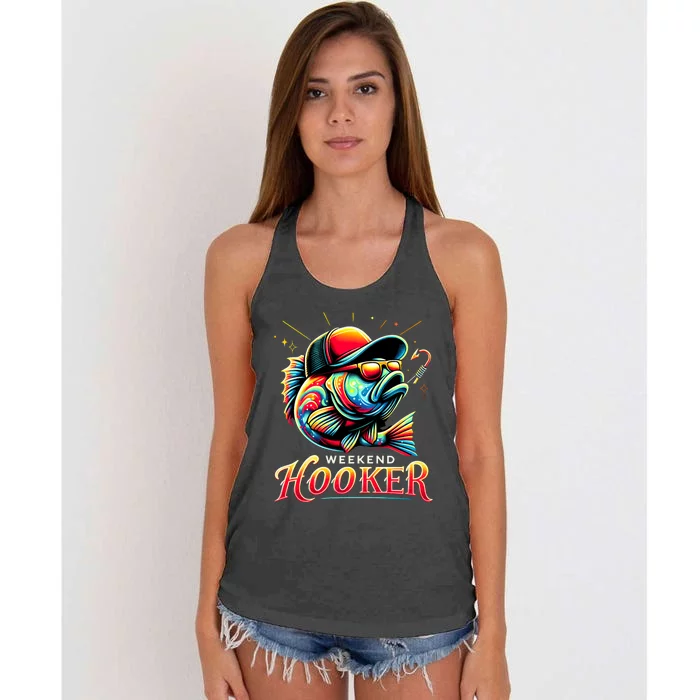 Weekend Hooker Funny Bass Fishing Women's Knotted Racerback Tank