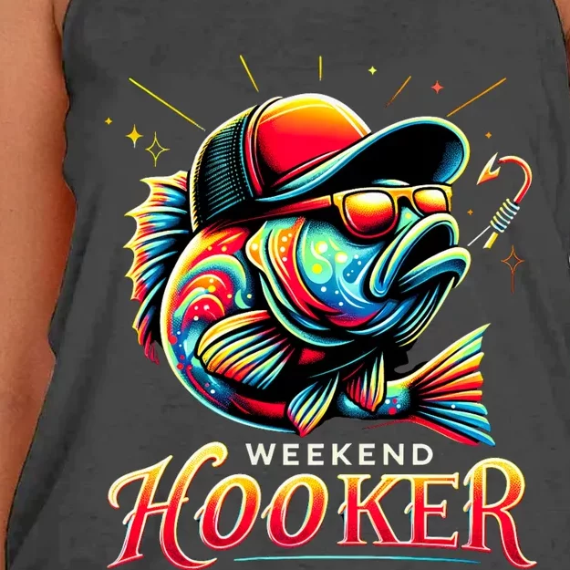 Weekend Hooker Funny Bass Fishing Women's Knotted Racerback Tank