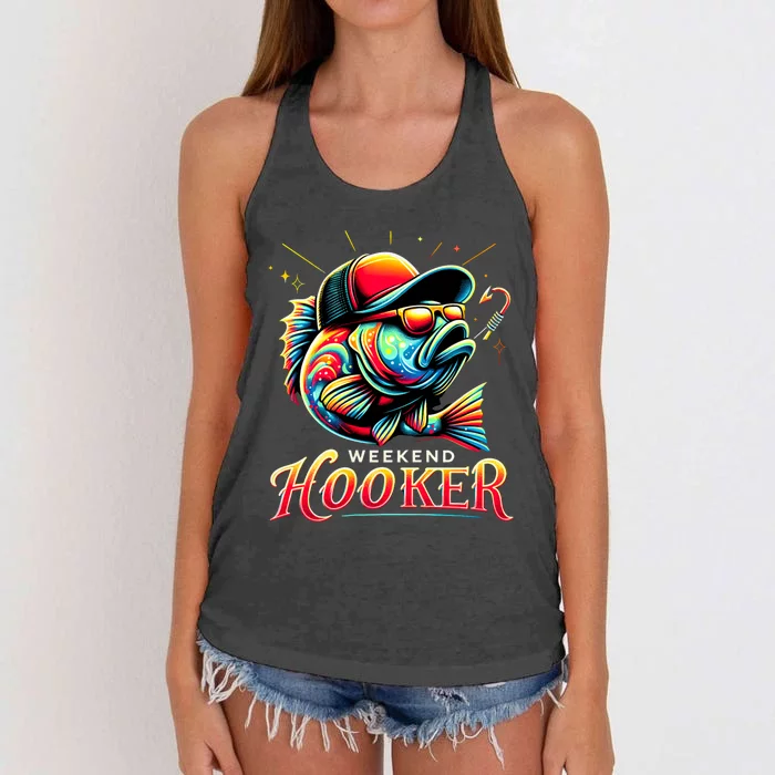 Weekend Hooker Funny Bass Fishing Women's Knotted Racerback Tank