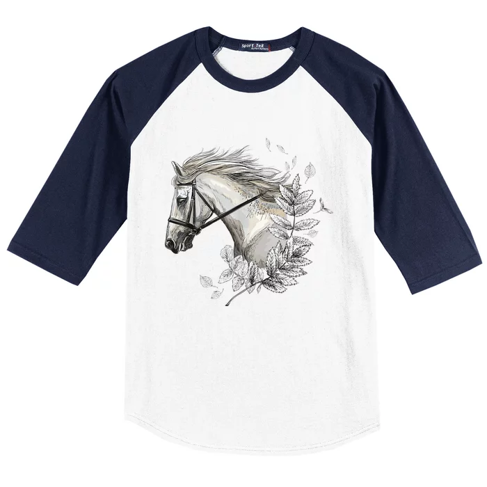 White Horse For Horses Lovers Floral Art Wo Baseball Sleeve Shirt