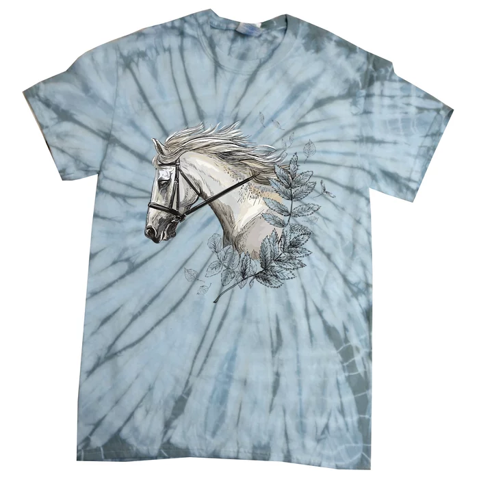 White Horse For Horses Lovers Floral Art Wo Tie-Dye T-Shirt