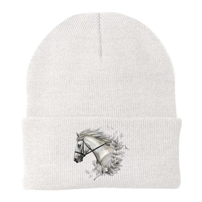 White Horse For Horses Lovers Floral Art Wo Knit Cap Winter Beanie