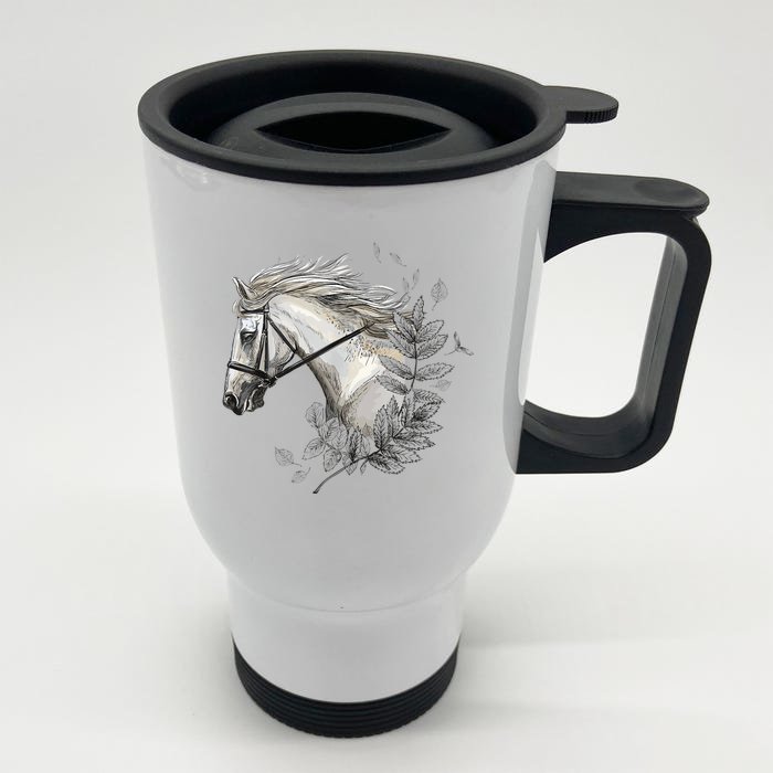 White Horse For Horses Lovers Floral Art Wo Front & Back Stainless Steel Travel Mug