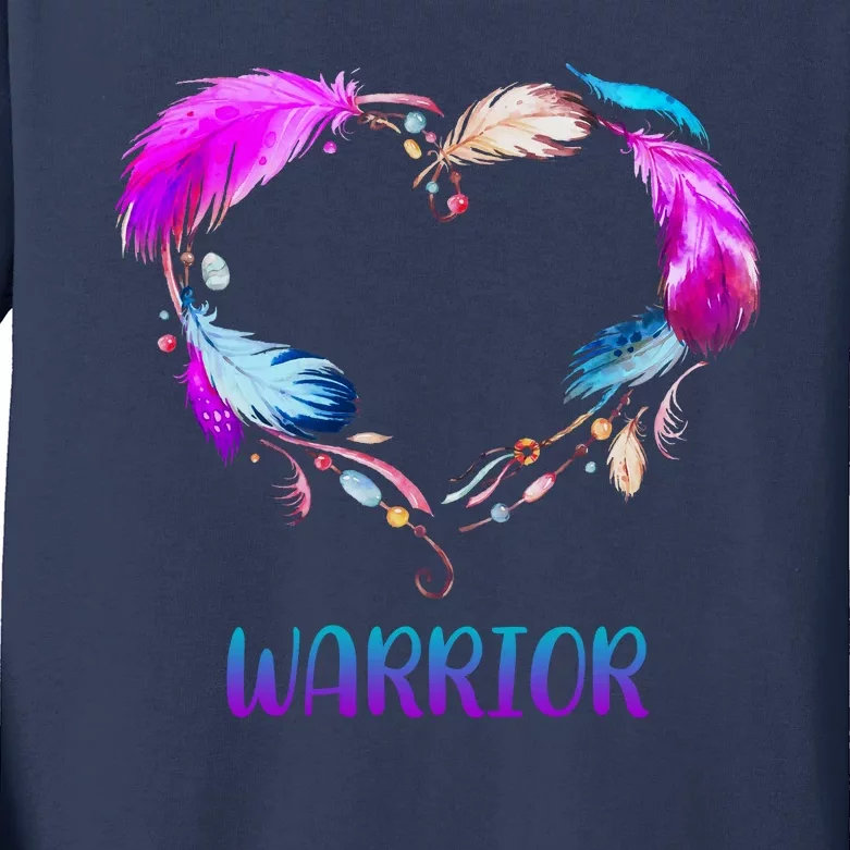 Warrior Heart Feather Graphic Kids Long Sleeve Shirt