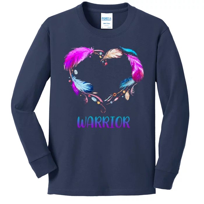 Warrior Heart Feather Graphic Kids Long Sleeve Shirt