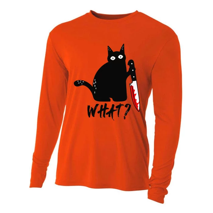 What Halloween Funny Murderous Cat With Knife Cooling Performance Long Sleeve Crew