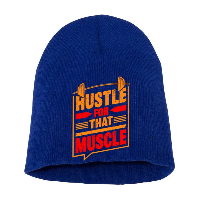 Weightlifting Hustle For That Muscle Lifting Fitness Design Gift Short Acrylic Beanie