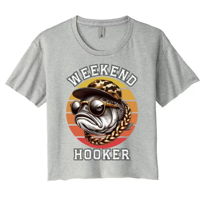 Weekend Hooker Fishing Funny Reel Cool Fisher Design Great Gift Women's Crop Top Tee