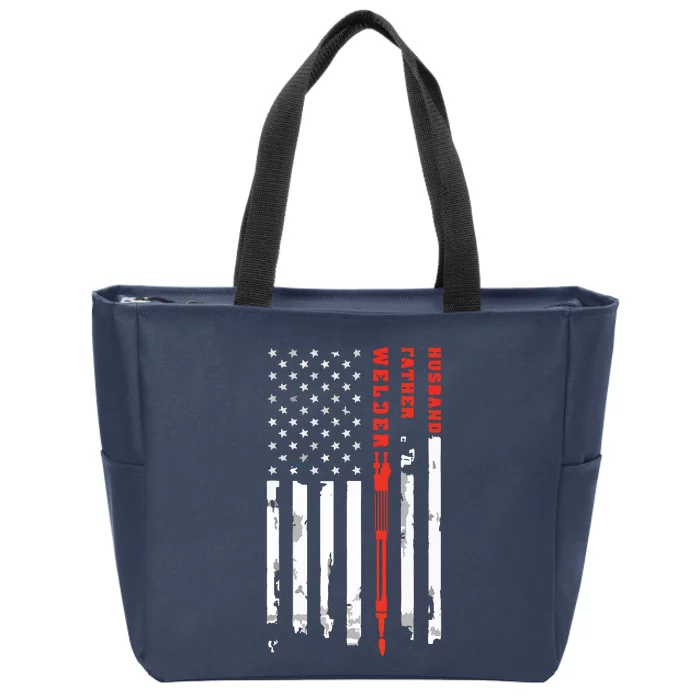 Welder Husband Father Dad American Flag Father's Day Gift Zip Tote Bag