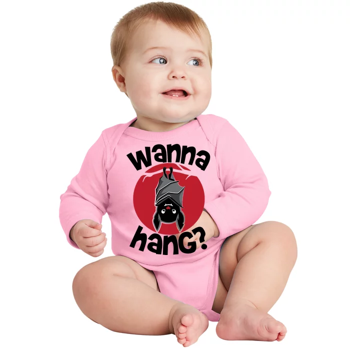 Wanna Hang Funny Bat Baby Long Sleeve Bodysuit