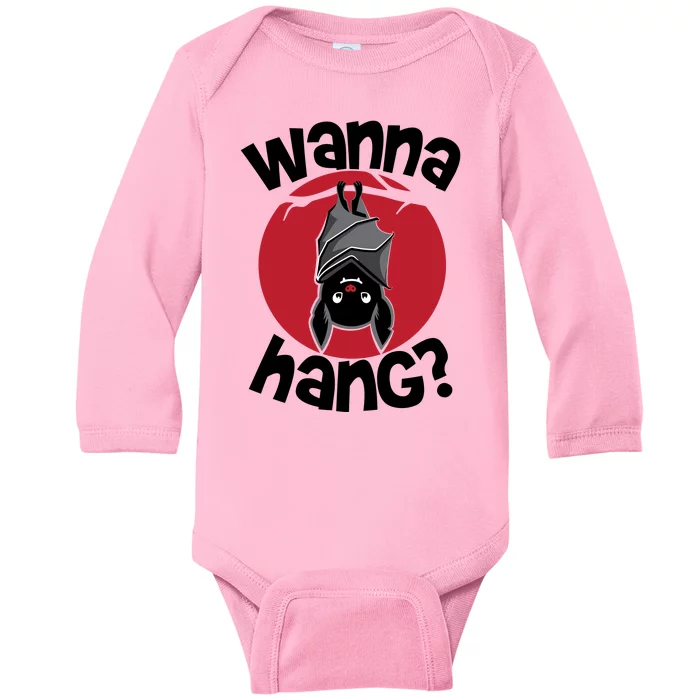 Wanna Hang Funny Bat Baby Long Sleeve Bodysuit