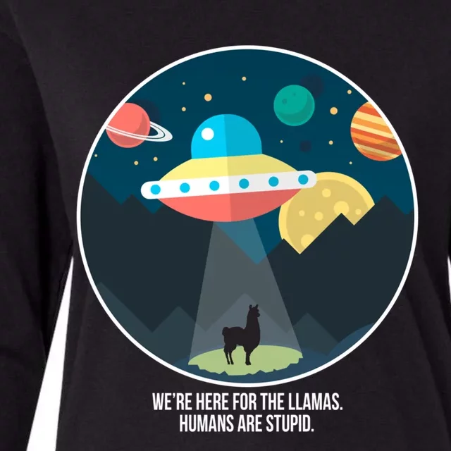 Were Here For The Llamas Hu Are Stupid Great Gift Womens Cotton Relaxed Long Sleeve T-Shirt