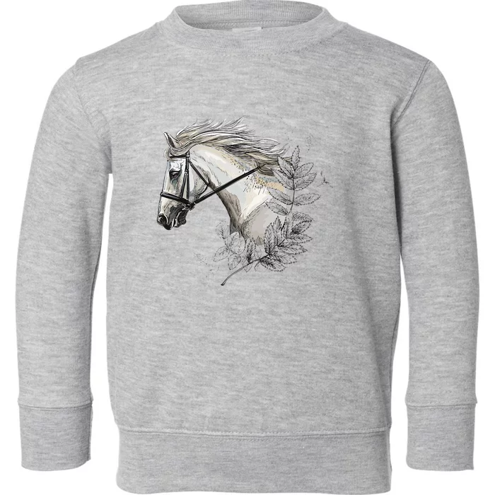 White Horse for Horses Lovers Floral Toddler Sweatshirt