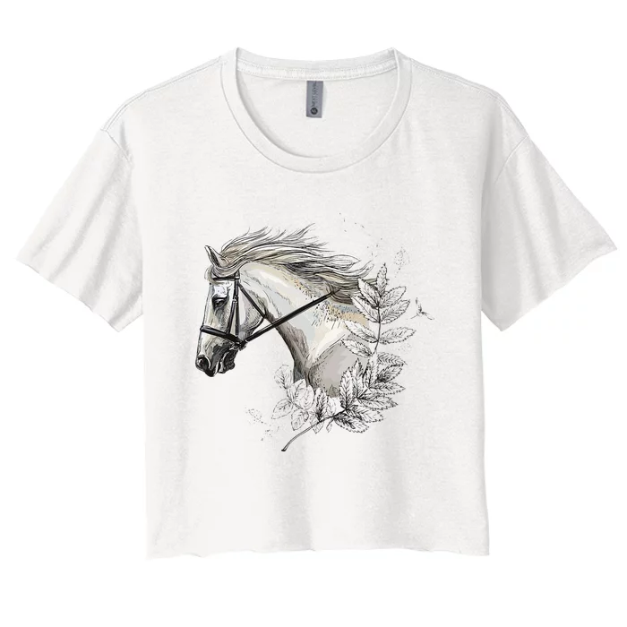 White Horse for Horses Lovers Floral Women's Crop Top Tee