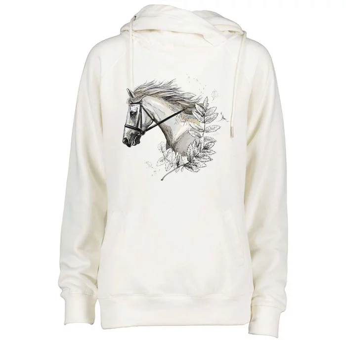 White Horse for Horses Lovers Floral funnhy horse Womens Funnel Neck Pullover Hood