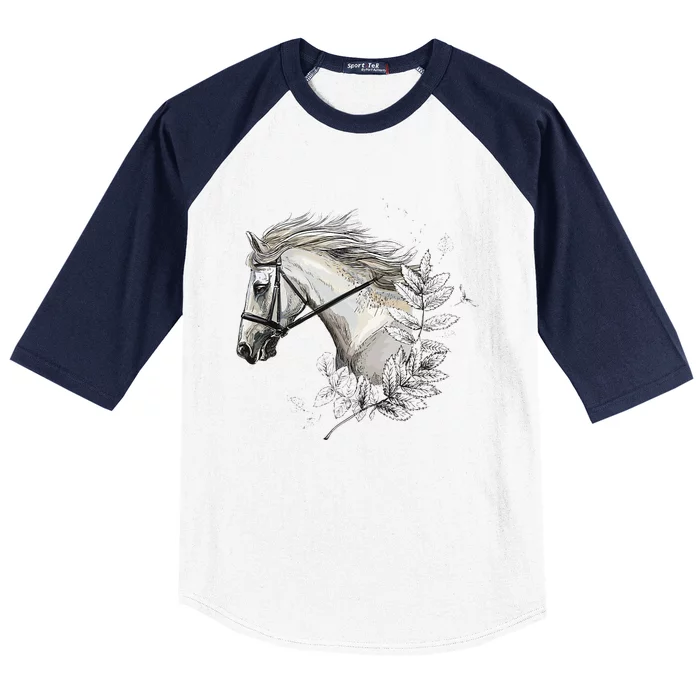 White Horse for Horses Lovers Floral funnhy horse Baseball Sleeve Shirt