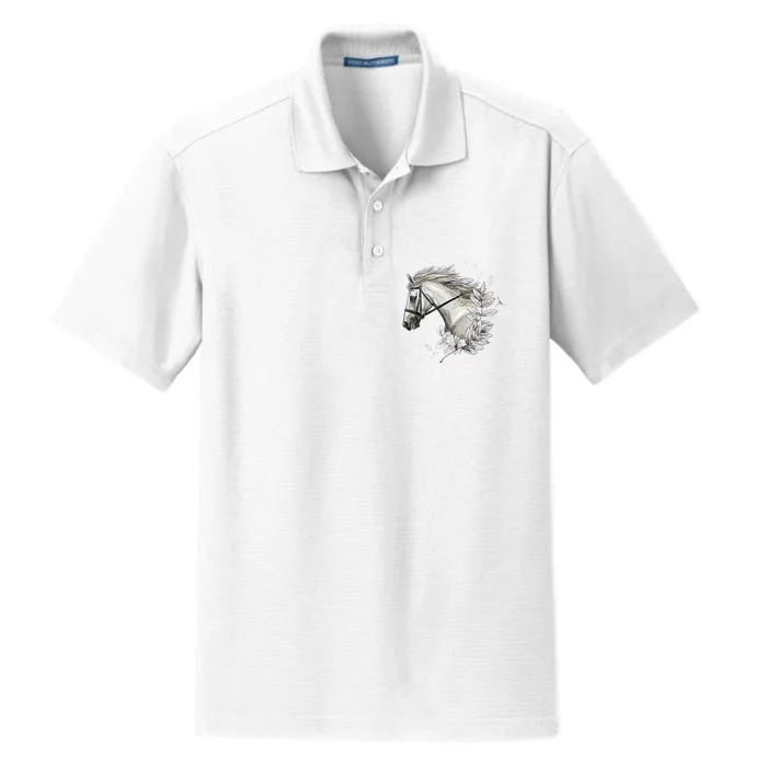 White Horse for Horses Lovers Floral funnhy horse Dry Zone Grid Performance Polo